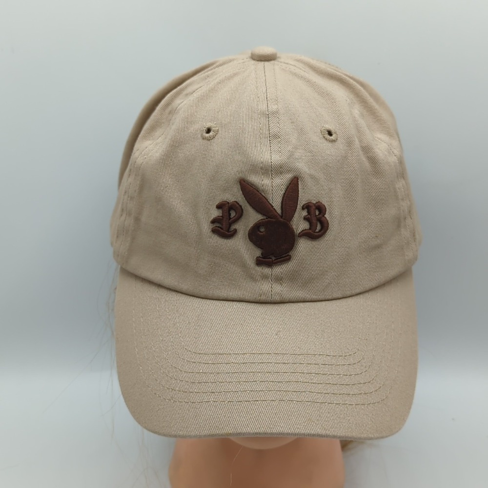 Playboy Bunny Logo Hat Cap Strapback Beige Adjustable OSFM